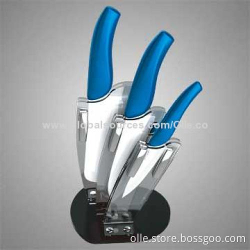 Pink Handle Ceramic Knife Set with Peeler
